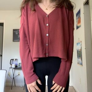 Maroon Waffle Button Shirt